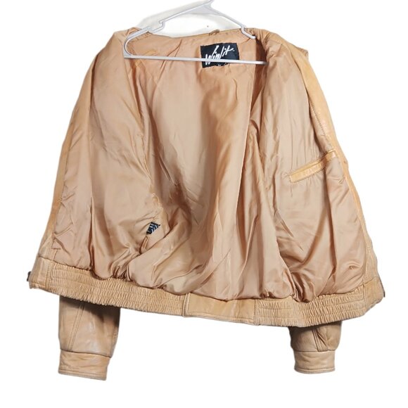 Winlit Leather Bomber Jacket Mens M Camel Tan Vtg Pilot Flight Zip Pocket Soft - Picture 3 of 6
